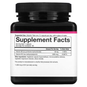 Thực phẩm bổ sung Youtheory B12 B6 Essential Daily Vitamins 1.000 mcg 60 Vegetarian Capsules 850021920340