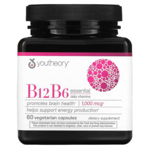 Thực phẩm chức năng Youtheory B12 B6 Essential Daily Vitamins 1.000 mcg 60 Vegetarian Capsules 850021920340