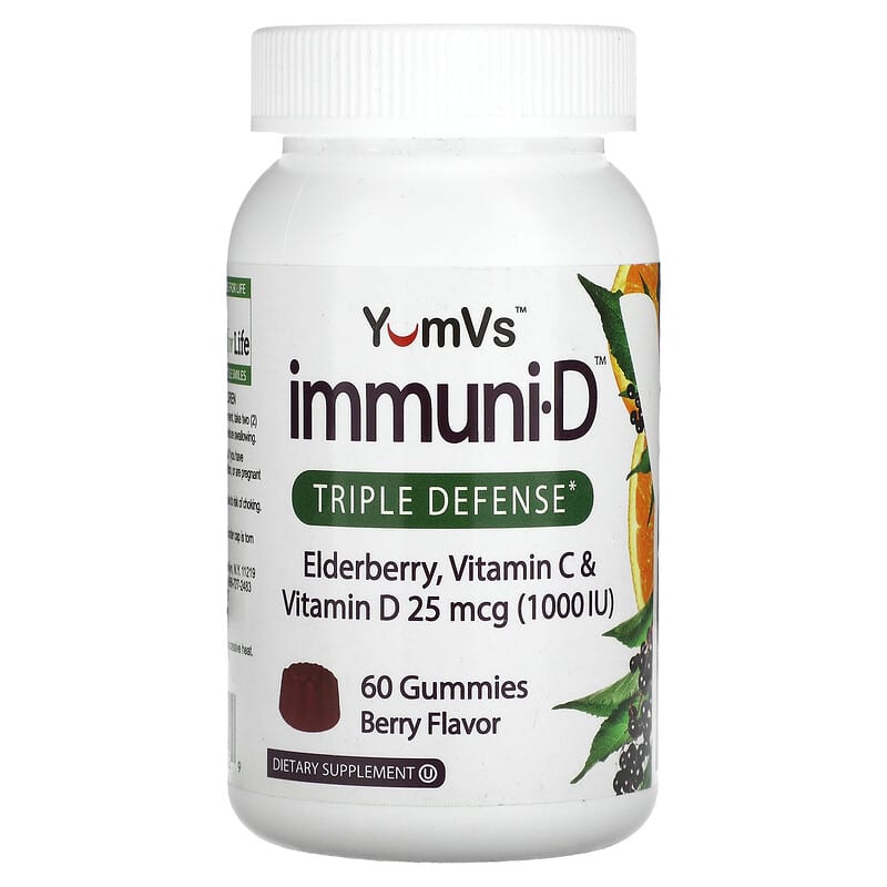 Yum-Vs Elderberry Vitamin C & Vitamin D Triple Defense Berry 60 Gummies 8 Thực phẩm chức năng Yum-Vs Elderberry Vitamin C & Vitamin D Triple Defense Berry 60 Gummies 810048610129
