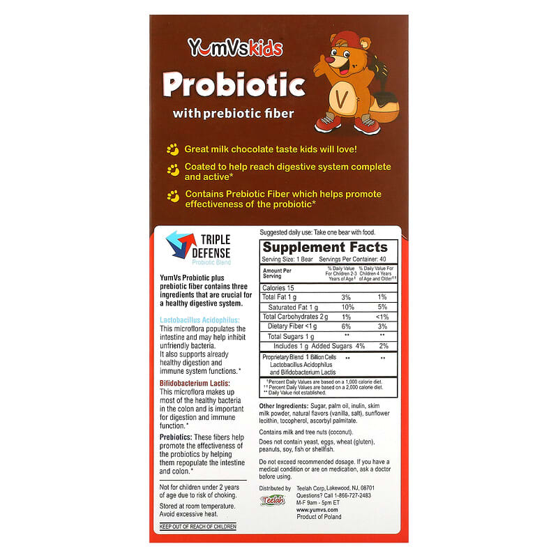 Yum-Vs Probiotic with Prebiotic Fiber Milk Chocolate 40 Bears 2 Thực phẩm bổ sung Yum-Vs Probiotic with Prebiotic Fiber Milk Chocolate 40 Bears 899105001643