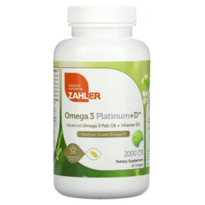 Thực phẩm chức năng Zahler Omega 3 Platinum+D Advanced Omega 3 Fish Oil + Vitamin D3 1.000 mg 90 Softgels 848998080563