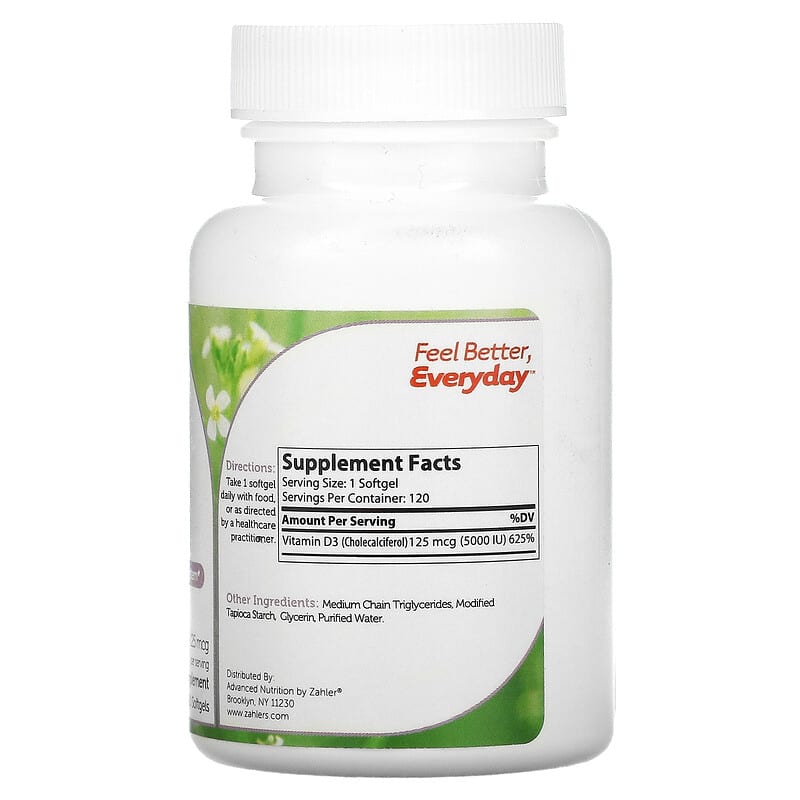 Zahler Vitamin D3 Advanced D3 Formula 125 mcg (5.000 IU) 120 Softgels 2 Thực phẩm bổ sung Zahler Vitamin D3 Advanced D3 Formula 125 mcg (5.000 IU) 120 Softgels 848998000424