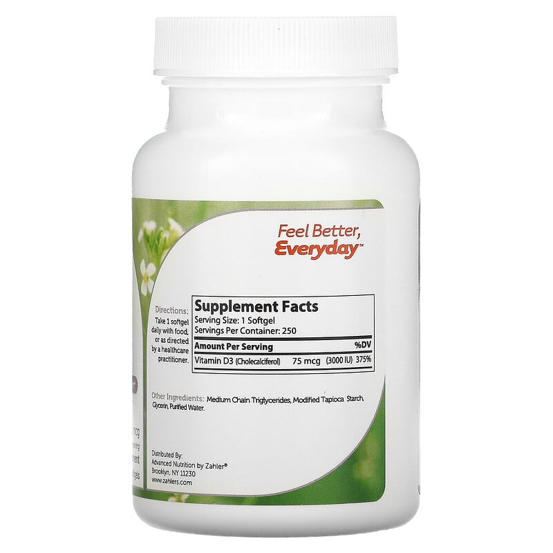 Zahler Vitamin D3 Advanced D3 Formula 75 mcg (3.000 IU) 250 Softgels 2 Thực phẩm bổ sung Zahler Vitamin D3 Advanced D3 Formula 75 mcg (3.000 IU) 250 Softgels 848998000400