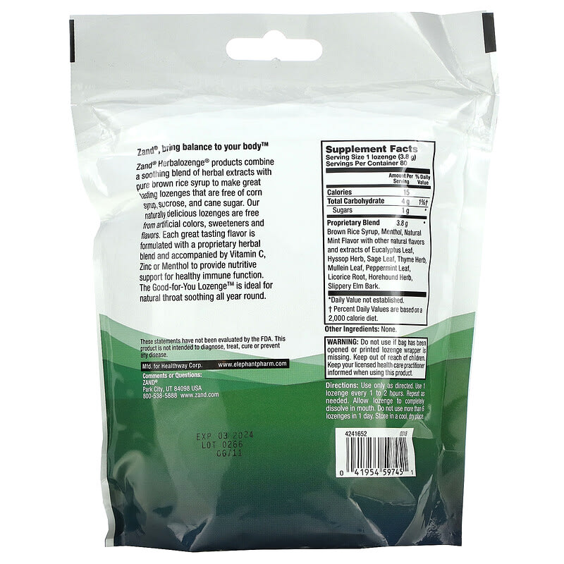 Zand Herbalozenge Menthol Soothing Menthol 80 Lozenges 2 Thực phẩm bổ sung Zand Herbalozenge Menthol Soothing Menthol 80 Lozenges 041954597451