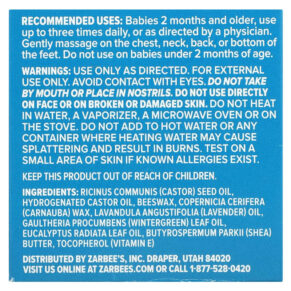 Thực phẩm bổ sung Zarbee's Baby Soothing Chest Rub with Eucalyptus Lavender & Beeswax 1.5 oz (42 g) 858438005414