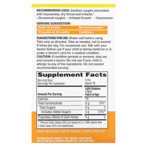 Thực phẩm bổ sung Zarbee's Baby Soothing Cough Syrup 12-24 Months Natural Peach and Honey 2 fl oz (59 ml) 897233709042