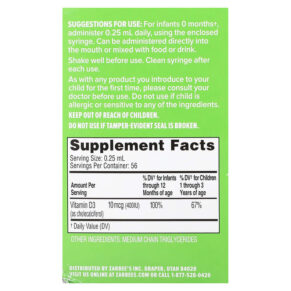 Thực phẩm bổ sung Zarbee's Baby Vitamin D 0.47 fl oz (14 ml) 858438005315