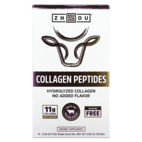 Thực phẩm bổ sung Zhou Nutrition Collagen Peptides Hydrolyzed Collagen Unflavored 15 Stix 0.39 oz (11 g) Each 669191567329