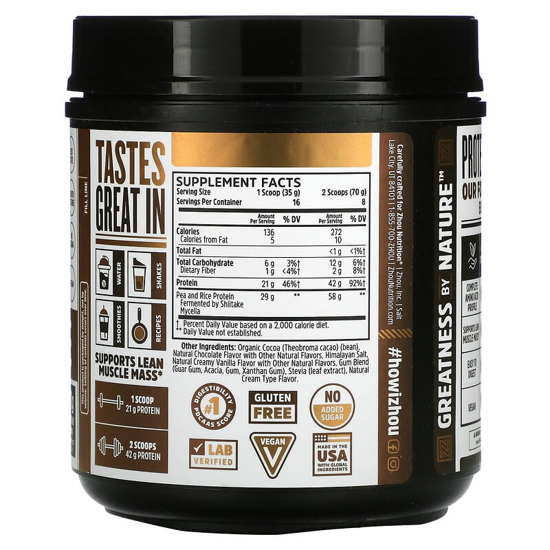 Zhou Nutrition Plant Complete Optimal Absorption Vegan Protein Chocolate 19.9 oz (563.2 g) 2 Thực phẩm bổ sung Zhou Nutrition Plant Complete Optimal Absorption Vegan Protein Chocolate 19.9 oz (563.2 g) 669191518611