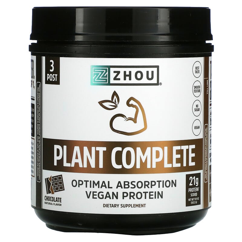 Zhou Nutrition Plant Complete Optimal Absorption Vegan Protein Chocolate 19.9 oz (563.2 g) 8 Thực phẩm chức năng Zhou Nutrition Plant Complete Optimal Absorption Vegan Protein Chocolate 19.9 oz (563.2 g) 669191518611