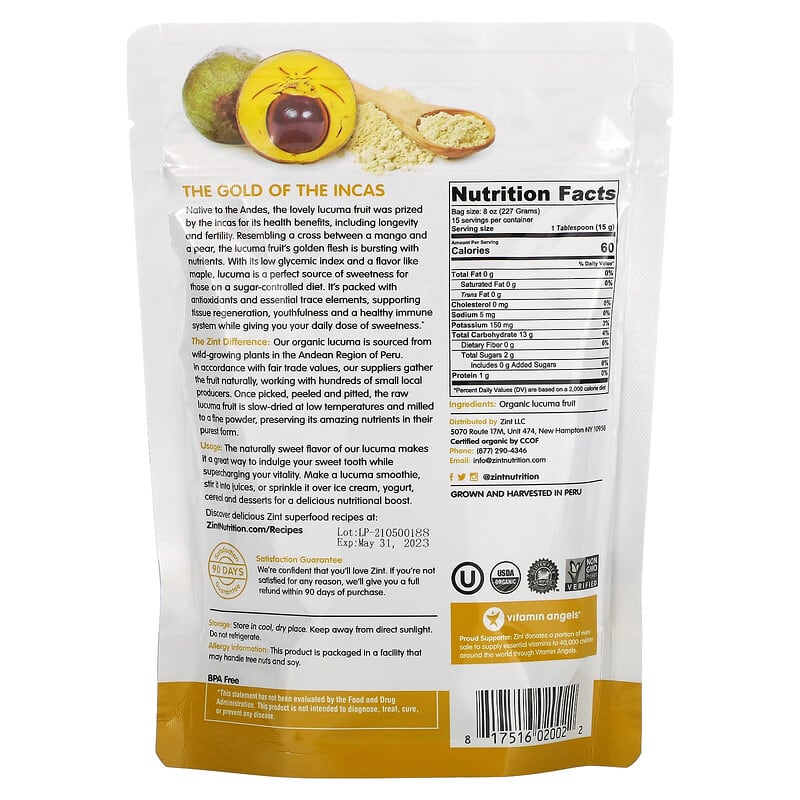 Zint Lucuma Raw Organic Powder 8 oz (227 g) 2 Thực phẩm bổ sung Zint Lucuma Raw Organic Powder 8 oz (227 g) 817516020022