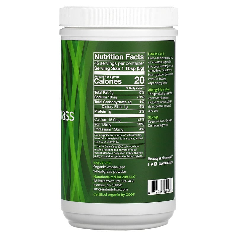 Zint Organic Whole-Leaf Wheatgrass Powder 8 oz (226 g) 2 Thực phẩm bổ sung Zint Organic Whole-Leaf Wheatgrass Powder 8 oz (226 g) 817516020589